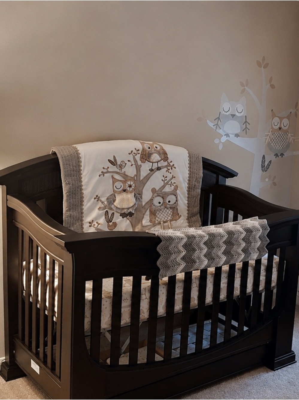 Levtex Night Owl Crib Bedding Set - Cream and Gray
